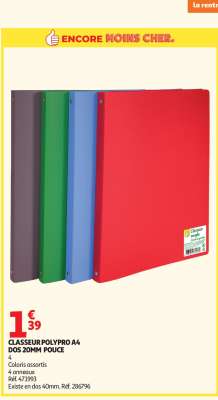CLASSEUR POLYPRO A4 DOS 20MM POUCE
