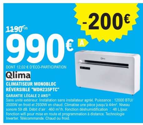 CLIMATISEUR MONOBLOC RÉVERSIBLE "WDH235PTC"