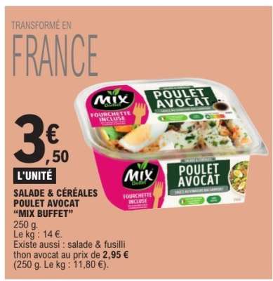 SALADE & CÉRÉALES POULET AVOCAT “MIX BUFFET”