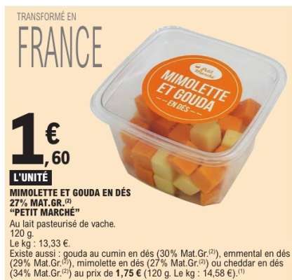 MIMOLETTE ET GOUDA EN DÉS 27% MAT.GR.