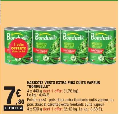 HARICOTS VERTS EXTRA FINS CUITS VAPEUR "BONDUELLE"
