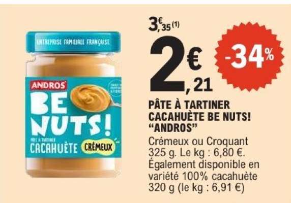 PÂTE À TARTINER CACAHUÈTE "BE NUTS ANDROS"