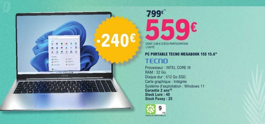 PC PORTABLE TECNO MEGABOOK 15S 15.6"