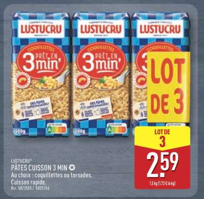 LUSTUCRU PÂTES CUISSON 3 MIN