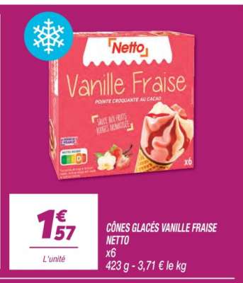 CÔNES GLACÉS VANILLE FRAISE NETTO