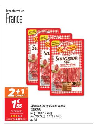 SAUCISSON SEC 30 TRANCHES FINES COCHONOU