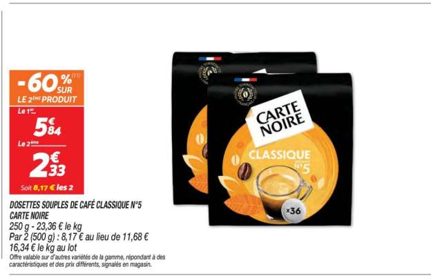 Dosettes souples de café classique N°5 Carte Noire
