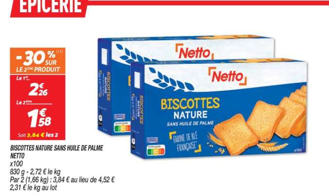 BISCOTTES NATURE SANS HUILE DE PALME