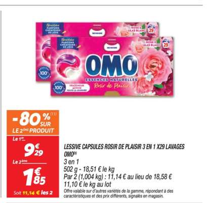 LESSIVE CAPSULES ROSIR DE PLAISIR 3 EN 1 X29 LAVAGES OMO