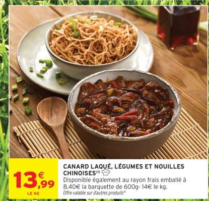CANARD LAQUÉ, LÉGUMES ET NOUILLES CHINOISES