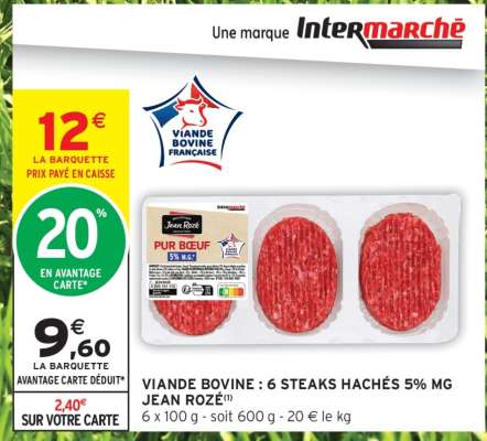 VIANDE BOVINE : 6 STEAKS HACHÉS 5% MG JEAN ROZÉ