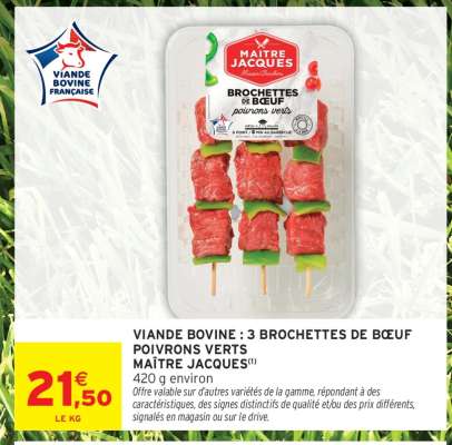VIANDE BOVINE : 3 BROCHETTES DE BŒUF POIVRONS VERTS