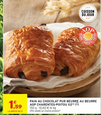 PAIN AU CHOCOLAT PUR BEURRE AU BEURRE AOP CHARENTES-POITOU X2