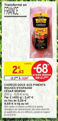 CHORIZO DOUX AUX PIMENTS ROUGES D'ESPAGNE CÉSAR MORONI
