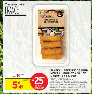 PLATEAU APÉRITIF DE MINI-NEMS AU POULET + SAUCE MERVEILLES D'ASIE