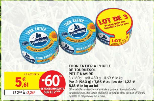THON ENTIER À L'HUILE DE TOURNESOL PETIT NAVIRE