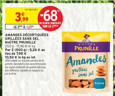 Amandes décortiquées grillées sans sel MAITRE PRUNILLE
