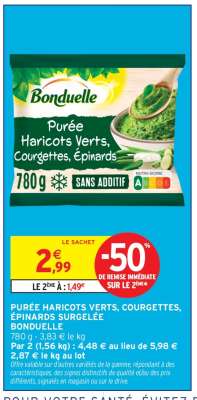 PURÉE HARICOTS VERTS, COURGETTES, ÉPINARDS SURGELÉE BONDUELLE