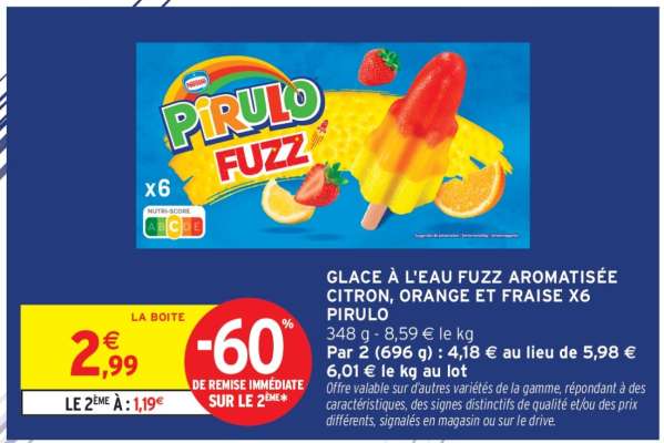 GLACE À L'EAU FUZZ AROMATISÉE CITRON, ORANGE ET FRAISE X6 PIRULO