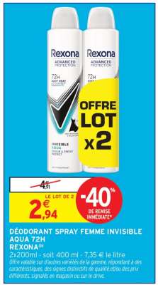 DÉODORANT SPRAY FEMME INVISIBLE AQUA 72H REXONA