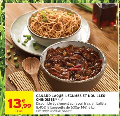 CANARD LAQUÉ, LÉGUMES ET NOUILLES CHINOISES