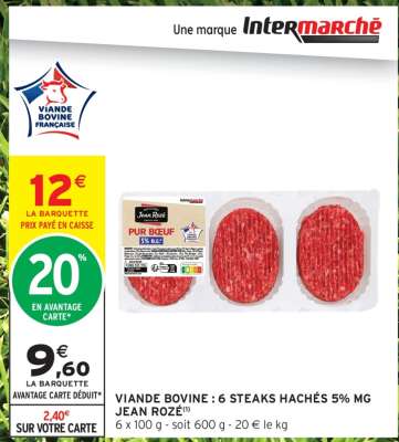VIANDE BOVINE : 6 STEAKS HACHÉS 5% MG JEAN ROZÉ