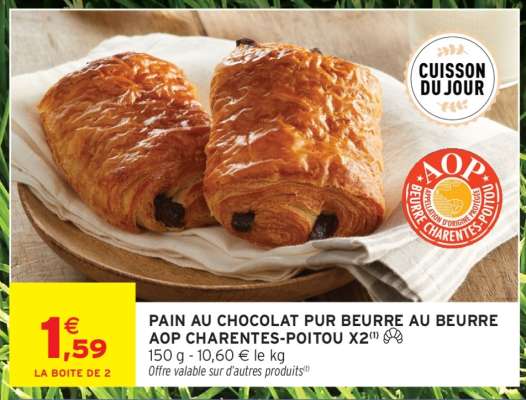 PAIN AU CHOCOLAT PUR BEURRE AU BEURRE AOP CHARENTES-POITOU X2