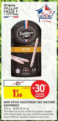 MINI STICK SAUCISSON SEC NATURE SAVERNOU