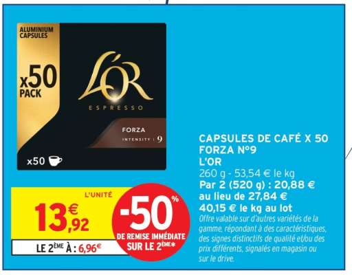 Capsules de café x 50 Forza No9 L'OR