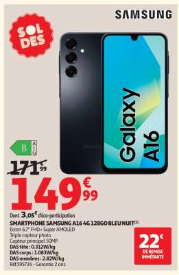 SMARTPHONE SAMSUNG A16 4G 128GO BLEU NUIT