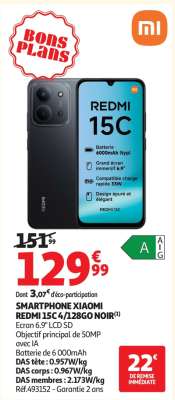 SMARTPHONE XIAOMI REDMI 15C 4/128GO NOIR