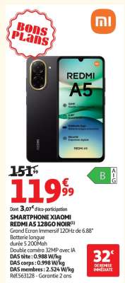 SMARTPHONE XIAOMI REDMI A5 128GO NOIR