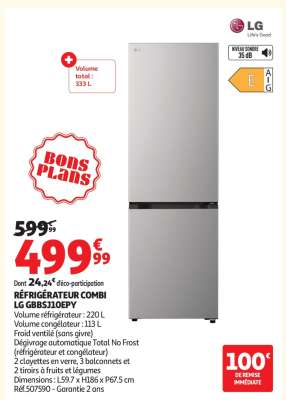RÉFRIGÉRATEUR COMBI LG GBB5JIOEPY