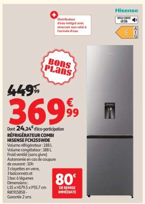 RÉFRIGÉRATEUR COMBI HISENSE FCN255WDE