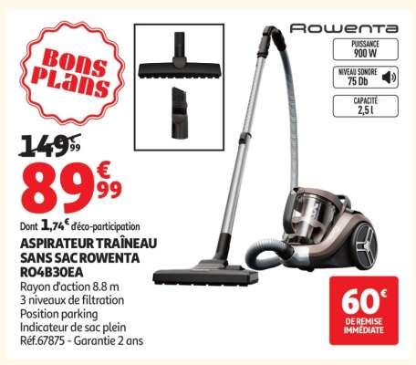ASPIRATEUR TRAÎNEAU SANS SAC ROWENTA RO4830EA