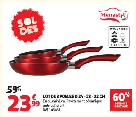 Lot De 3 Poêles Ø 24 - 28 - 32 Cm