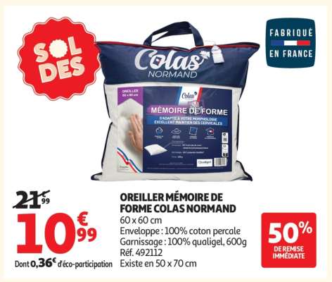 OREILLER MÉMOIRE DE FORME COLAS NORMAND