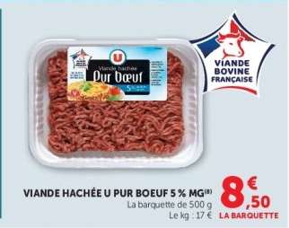 VIANDE HACHÉE U PUR BOEUF 5% MG