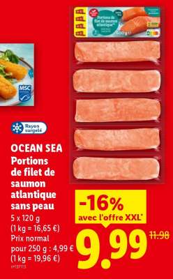 OCEAN SEA Portions de filet de saumon atlantique sans peau