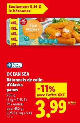 OCEAN SEA Bâtonnets de colin d'Alaska panés
