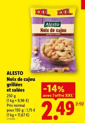 ALESTO Noix de cajou grillées et salées