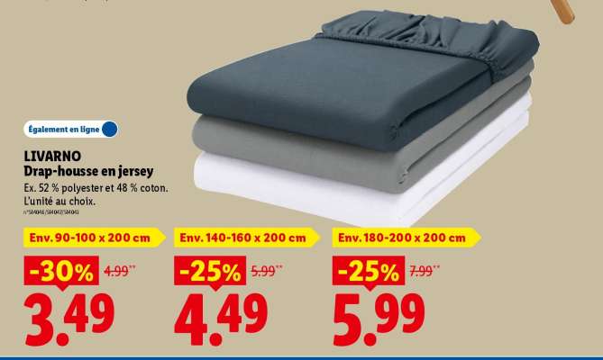 LIVARNO Drap-housse en jersey (Env. 90-100 x 200 cm)