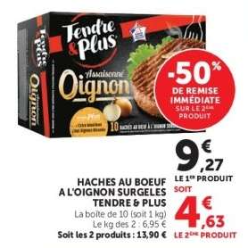 HACHES AU BOEUF A L'OIGNON SURGELES TENDRE & PLUS