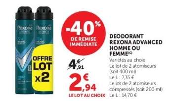 DEODORANT REXONA ADVANCED HOMME OU FEMME