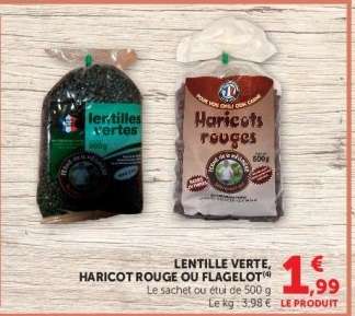 Lentille verte, Haricot rouge ou Flageolet