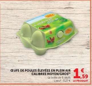 Œufs de poules élevées en plein air calibres moyen/gros