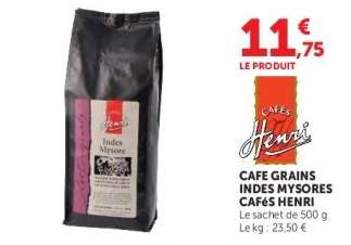 CAFE GRAINS INDES MYSORES CAFÉS HENRI