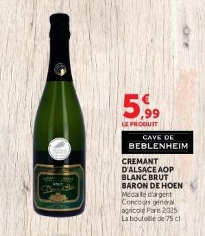 CREMANT D'ALSACE AOP BLANC BRUT BARON DE HOEN
