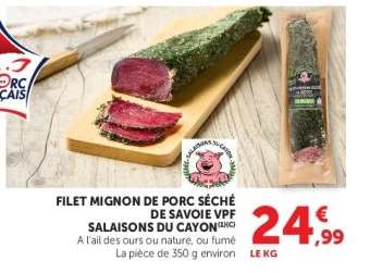 FILET MIGNON DE PORC SÉCHÉ DE SAVOIE VPF SALAISONS DU CAYON