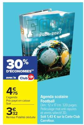 Agenda scolaire Football